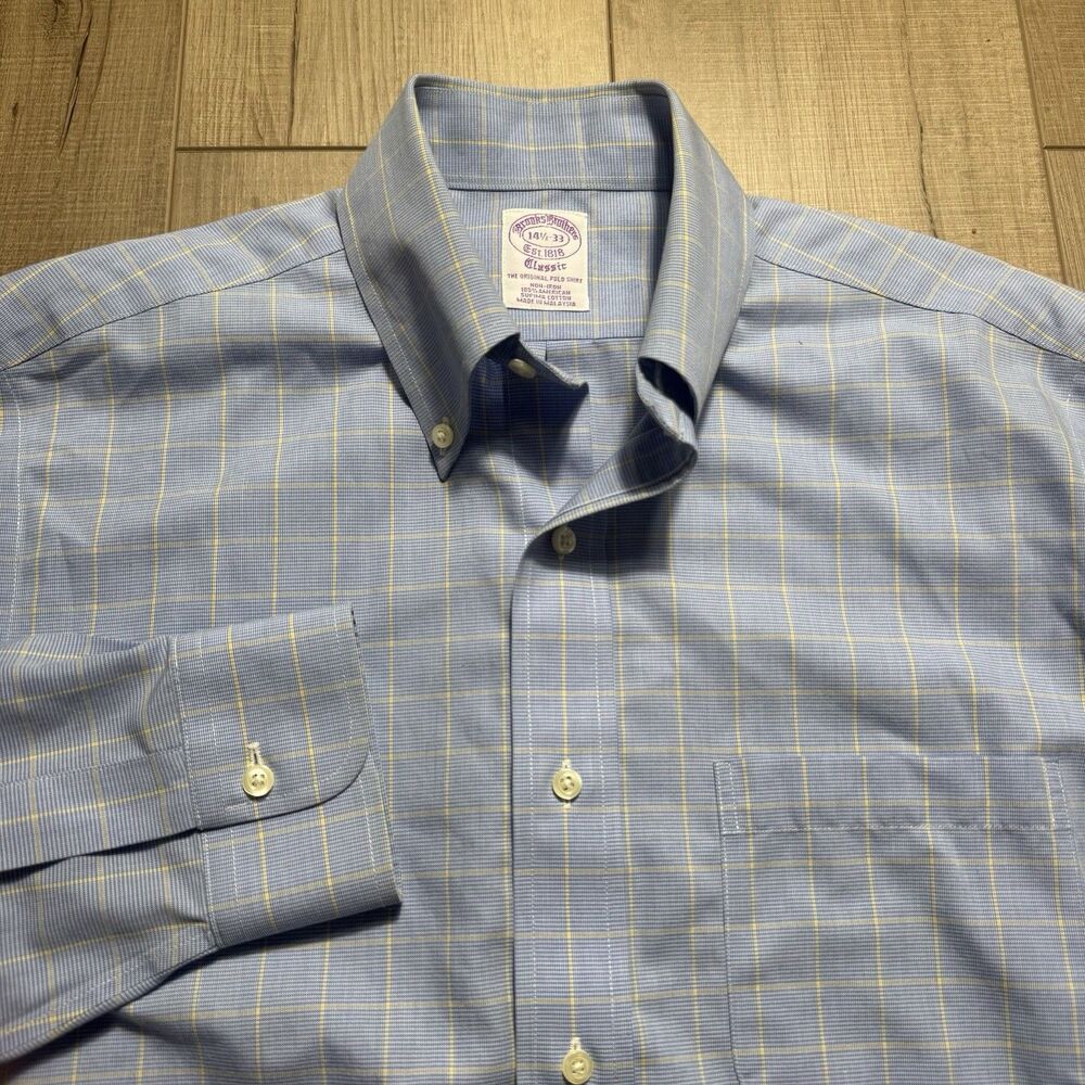 Brooks Brothers Men’s 14.5 33 Blue Check Supima Cotton Non-Iron Dress Shirt